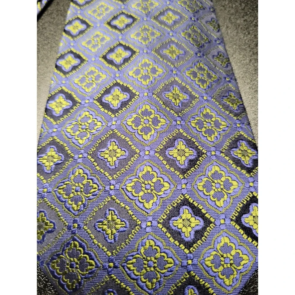 Versace Men's Necktie Blue Green Geometric Silk 3.75 x 58 Excellent